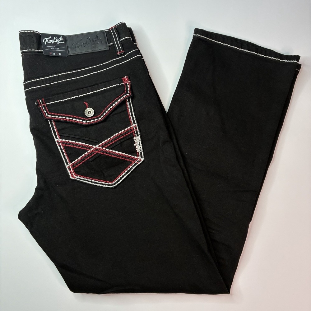 True Luck Bootcut Jeans Men's Size 34x30 Black Classic Stretch Comfort NWT